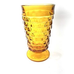 VTG~Indiana Whitehall~Cubist Colony Amber/Gold~Footed Iced Tea Glass~14oz. 6″