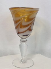 Vintage Amber White Swirl Art Glass Goblet Hand Blown Murano Style Wine Water
