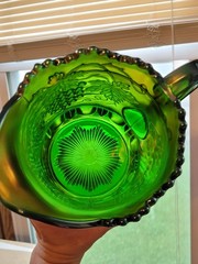 Pretty Green Northwood Carnival Glass Grape & Cable Water Pitcher