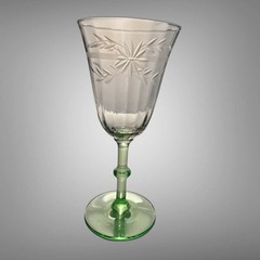 Set 5 Weston Clear Crystal Green Stem Wine Goblet Cut Flower Horizontal Band