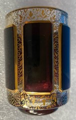 “Moser” Ruby Purple w/ Gold Tumbler – Bohemian Panel Glass 3.25” X 2.25”