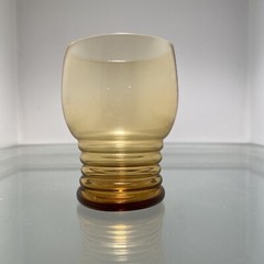 9 MCM Vtg Imperial Shared dee Amber Tumbler Drinking Glasses Barware 3 Ringed