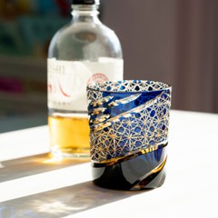 Japanese Edo Kiriko Crystal Whiskey Glasses Hand Cut To Blue 9oz Gift Packing