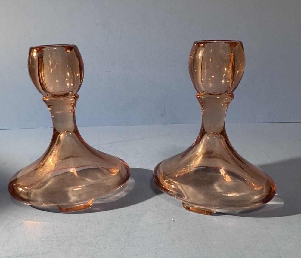 Pair Candlesticks Amber 5” Fostoria Glass Company