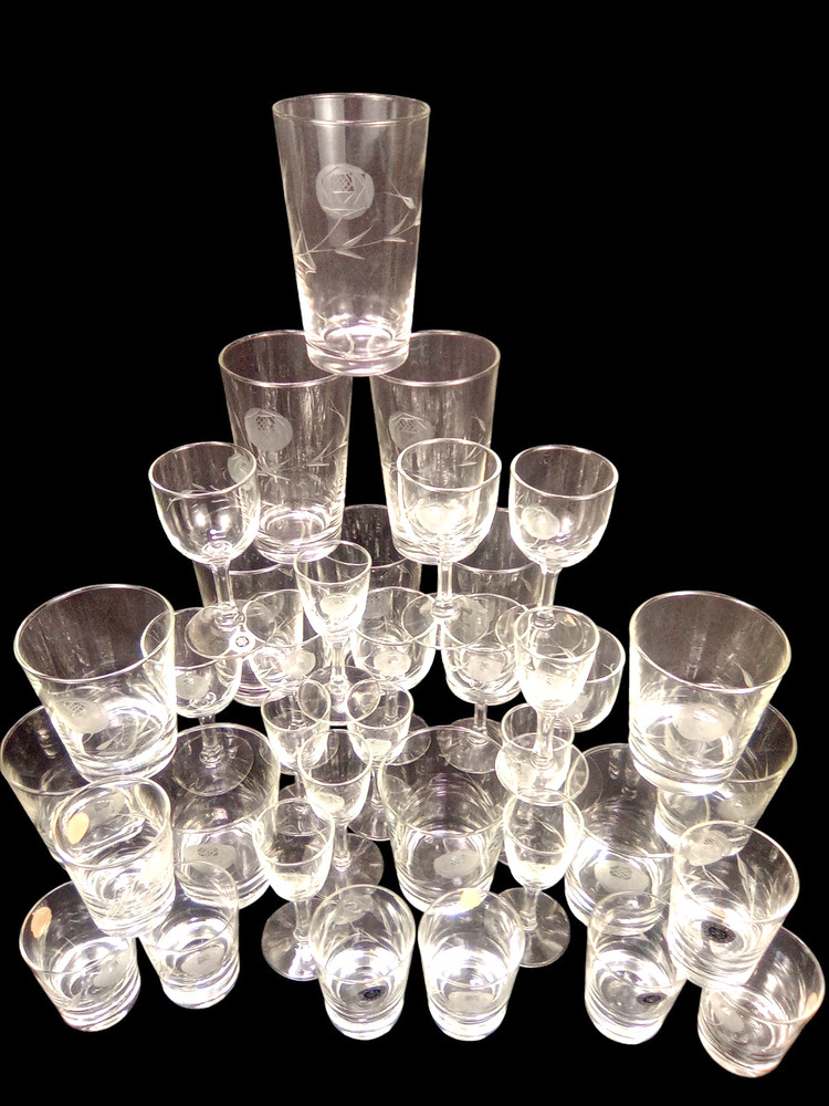 Vtg Sasaki Crystal Bar Set Cut Glass Rose Wine Liquor Highball Shot Glass Japan