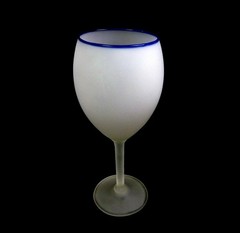 Scandinavian Satin Frosted Glass Blue Trim 16 Ounce 2 Pc 8 1/2″ Water Goblets