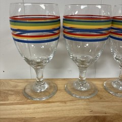 Libbey Mambo Striped Fiesta Glass Goblets Set of 4 Iced Tea Water Glasses 14oz