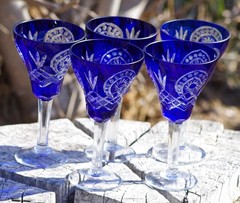 VINTAGE Bohemian Cobalt Glass WINE GLASSES Set of 5 1960’s ELEGANT! RARE FIND!