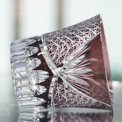 Hand Cut To Clear Purple 9oz Edo Kiriko Crystal Whiskey Glasses Gift Packing 1pc