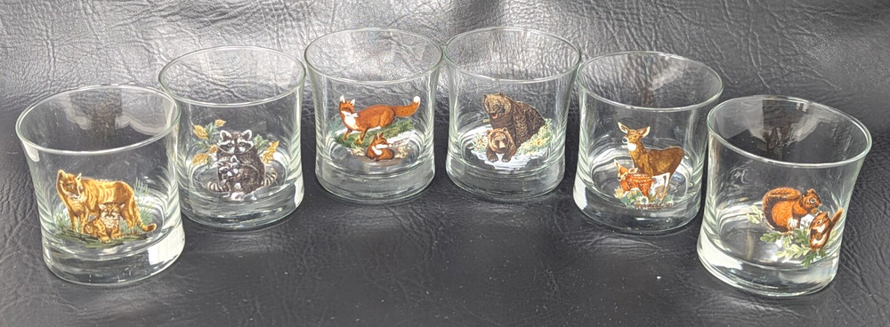 Vintage West Virginia Glass American Wildlife Old Fashioned Rock Glasses 6 Lot