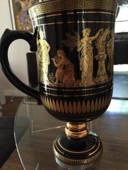 I. Spyropoulos Handmade Greece 24K Gold Black Ceramic 7 pc Greek Set