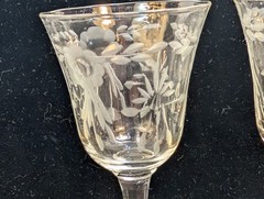 Lot of 3) Antique Paneled Etch Glass Cordial Sipping Glasses Victorian Edwardian