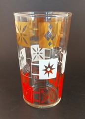 1950s Atomic Starburst Tumbler Set 8 Gold Red White Dominion Glass