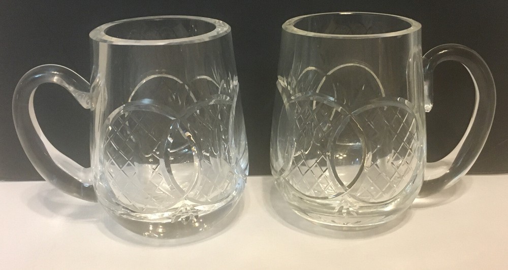 Waterford Crystal RARE PAIR GIFTWARE 14Ounce Tankards Mugs Cups