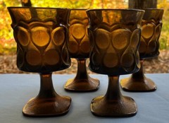 Set of 4 Noritake Spotlight Amber Walnut Brown Glass Water Goblets New & Unused