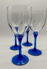4 LIBBEY DOMAINE BLUE PETAL FACETED STEM 10oz WATER GOBLETS 8″ Cobalt 💙 EUC