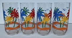 4 Vintage Libbey Tropical PALM TREES & BIRDS Drinking Glasses 16oz NEW