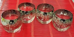 Set 4 Vintage Vitreon Queens Lusterware Roly Poly Glasses MCM Silver Fade 1950s