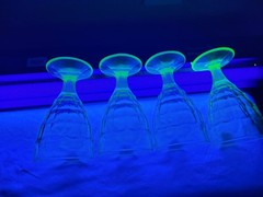 Hazel Atlas Colonial Block Optic Uranium Green Glass Water Goblets Set of 4