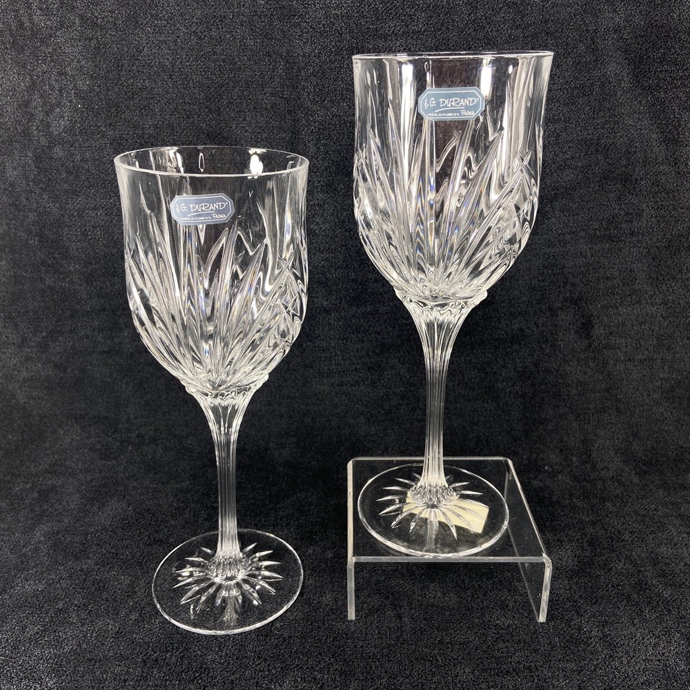 Pair of Durand Cristal D’Arques MADRIGAL Wine Glass 8″ Cut Fan Ribbed Stem ~ NEW