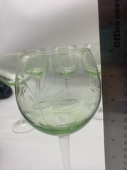 Vintage Etched Green Tint Wine Glasses X5 1930