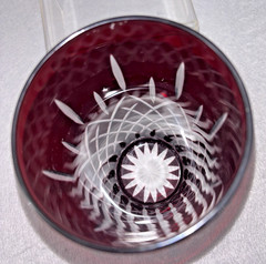 Imperial Estate Triumph Ruby Cut to Clear Highball Glasses Laurel & Vertical Top