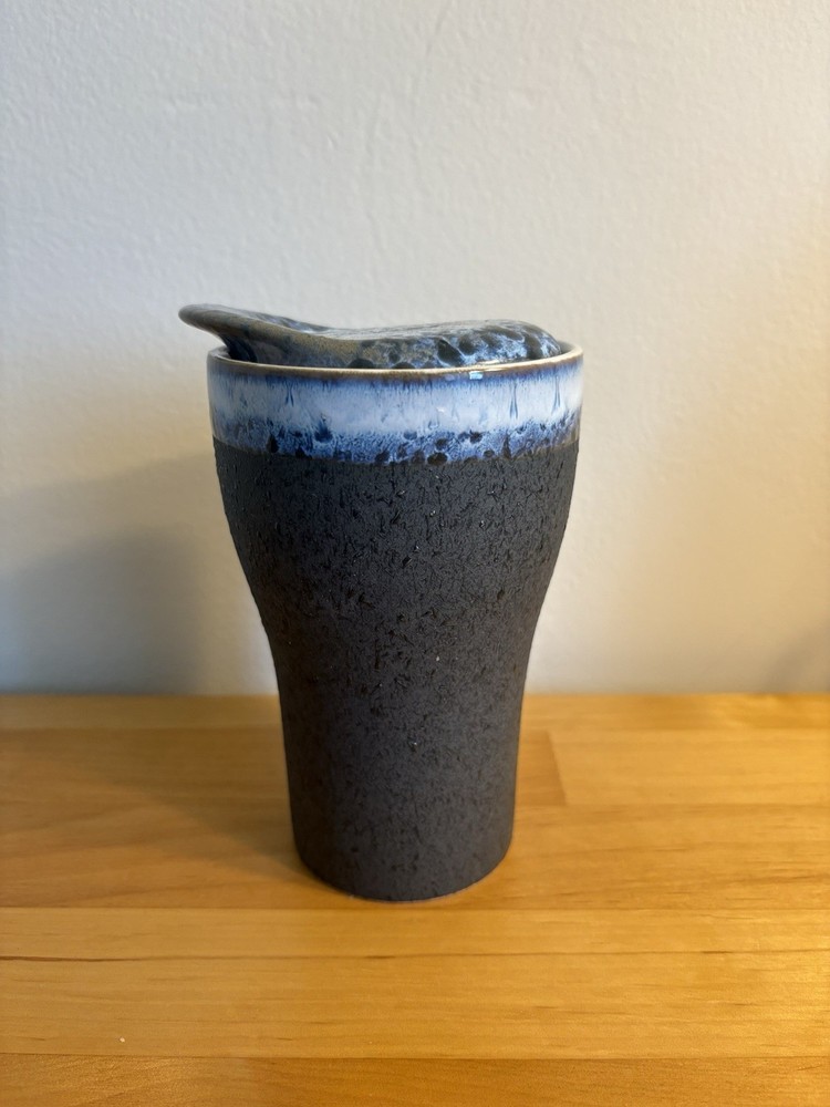 Blue Drip Glaze Ceramic Stoneware Tumbler Coffee Cup w/Lid