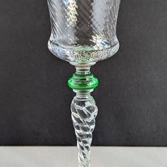 2 TIFFIN 15022 SPIRAL OPTIC Water Goblet 8 oz Green Wafer & Foot Glows Blk Lite