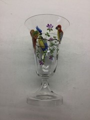 Vintage Handblown Hand Painted Parrot Glass Goblet