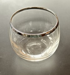 Set of 6 Clear Glass Round Rocks Glasses with Silver Rim Glossy Finish