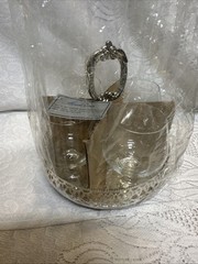 Vintage Silver-Plated Glass Caddy Set With 4 Brandy Snifter Glasses
