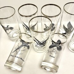 Set of 14 VTG Federal Glass Platinum Trimmed Sportman Bar Glasses Various Types
