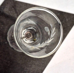 Etched Glass Sherry Liqueur Sipper Glass Leaf & Pine Cone Pattern