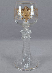 German or Bohemian Raised Gold Scrollwork & Grapes Hock Wine Roemer Circa 1900
