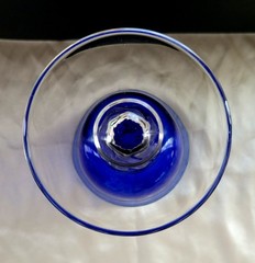 Vintage Cobalt Blue Water Goblet Clear Stem Frosted Grape Leaf Design