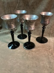 Rare Maryland glass company Cumberland silver Plate wild rose black Wine Stems