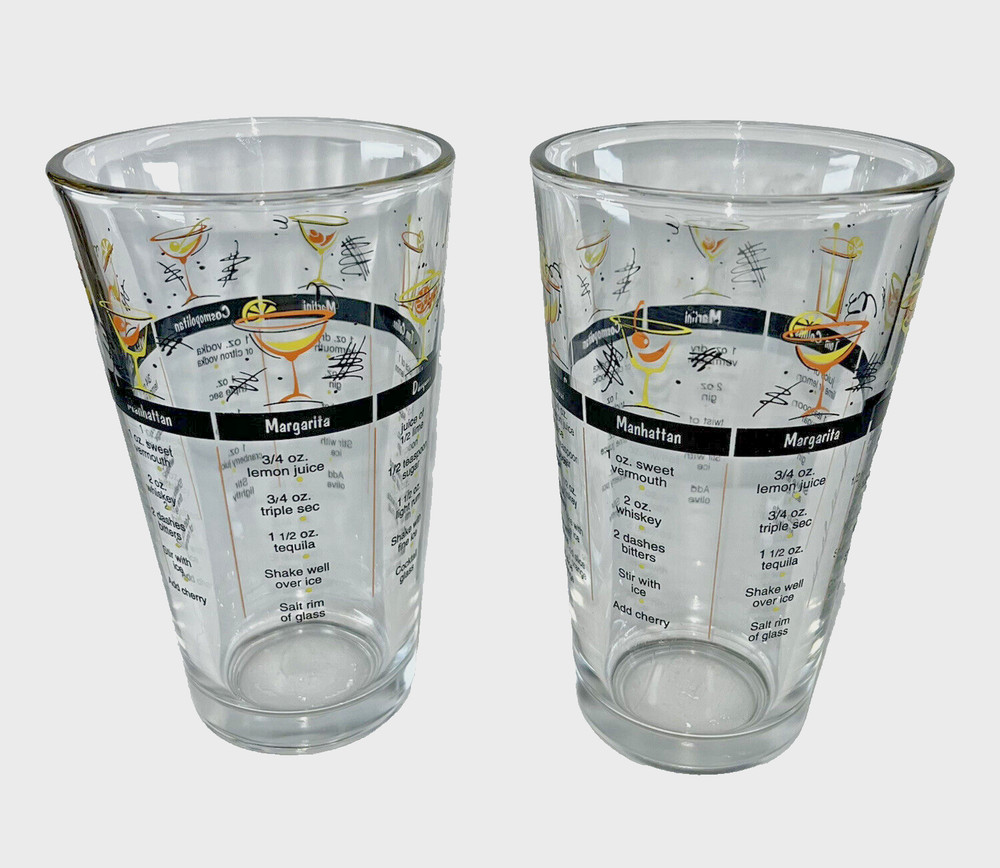 LIBBEY Cocktail Recipe Mixer Glasses 16oz Barware Set of 2 Vintage