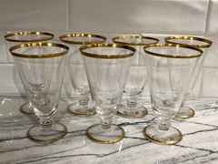 Vintage Gold Rim Water Ice Tea Goblets, Dessert/Sherbert & Cordial Glasses