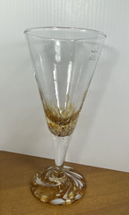 Hand Blown Wine Cocktail Glass Yellow Gold Confetti Swirl Signed Julia Knight