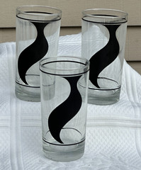 3 Vintage 1989 Anchor Hocking Glasses Black White Retro Highball MCM Barware