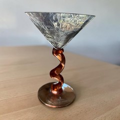 Union Street Spiral Salmon Martini Blown Stem Glass Drink Cocktail Signed Rare