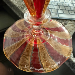Kenny Ken PIEPER NC Art Glass Studio Cane Martini Goblet Signed 2007 Latticcino