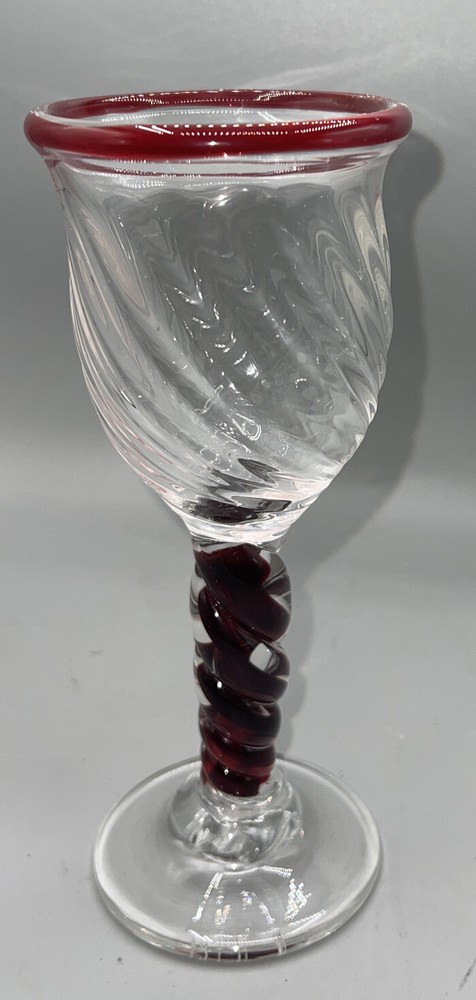 Will Carlton ‘81 ART Glass GOBLET Signed Swirl Red Accents Heavy