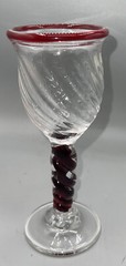 Will Carlton ‘81 ART Glass GOBLET Signed Swirl Red Accents Heavy