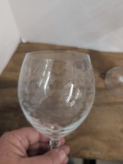 Set /s of 4 Pier 1 ELIZA Crystal Wine / Water Glasses 7 3/4″ Clear Etched Leaves