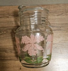 Vintage Glass Tumbler Pink Green Iris Flower MCM 16oz Glasses Set 6 64oz Picher