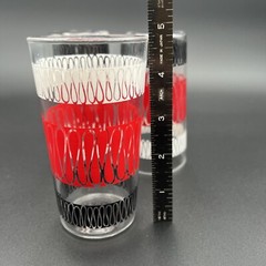 VTG MCM Anchor Hocking Set of 3 Glasses Red White Black Ribbon Squiggle 4 3/4″