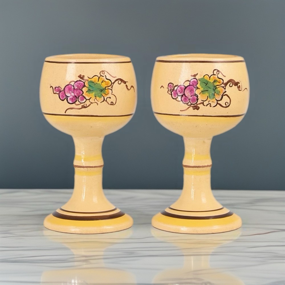 Vintage Hand-painted Ceramic Grape Motif Goblets Pair