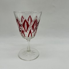 4 Vintage VMC Reims French Crystal Harlequin Glasses 2 Wine 2 Cordial