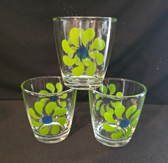 3 Vintage Hazel Atlas Green Pinwheel Daisy Sour Cream Glasses – 1/2 Pint